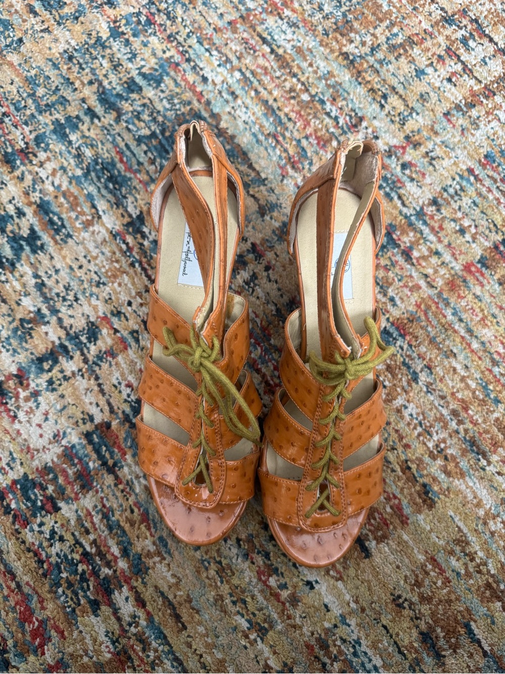 Lace-Up Open-Toe Heeled Sandals in Orange